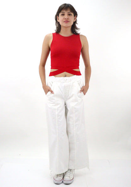 Pantalón parachute de color blanco