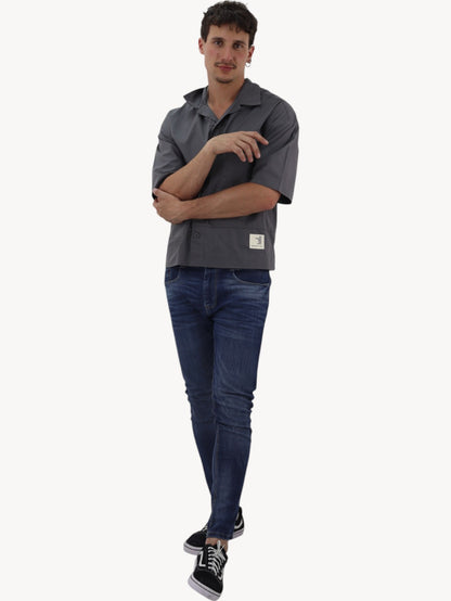 Camisa oversize con bolsillos gris oxford