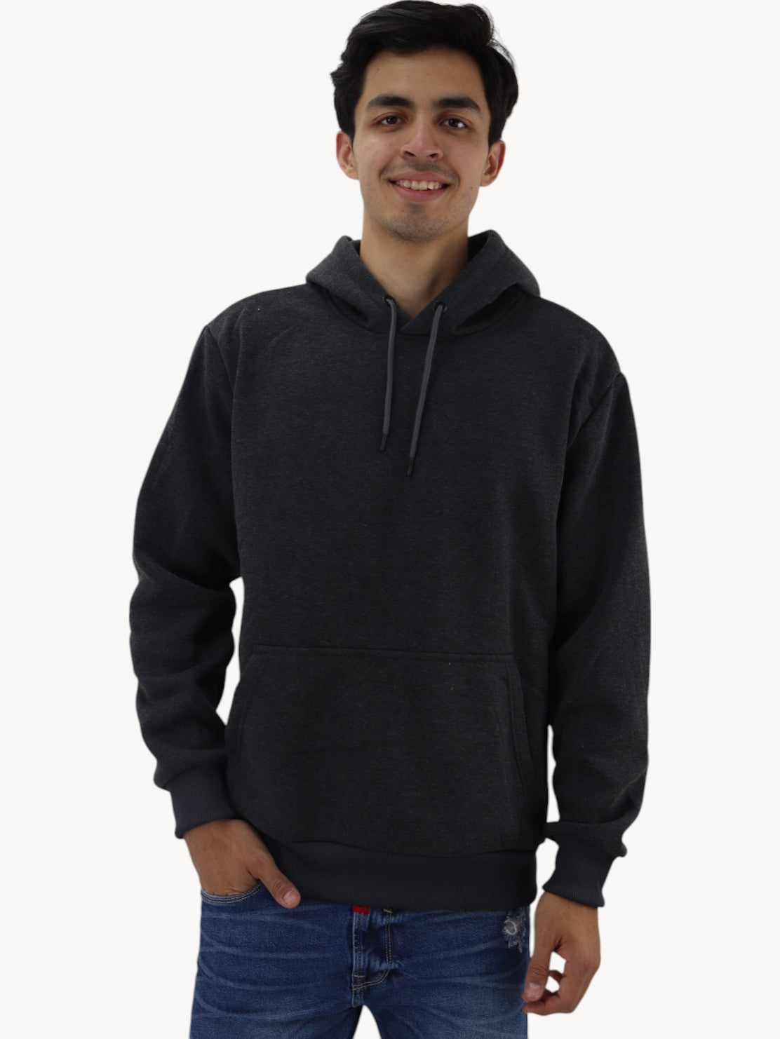 Hoodie básica gris oxford con capucha