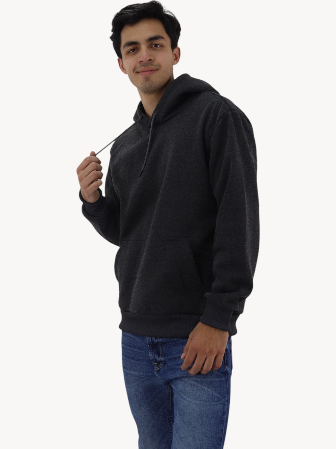 Hoodie básica gris oxford con capucha