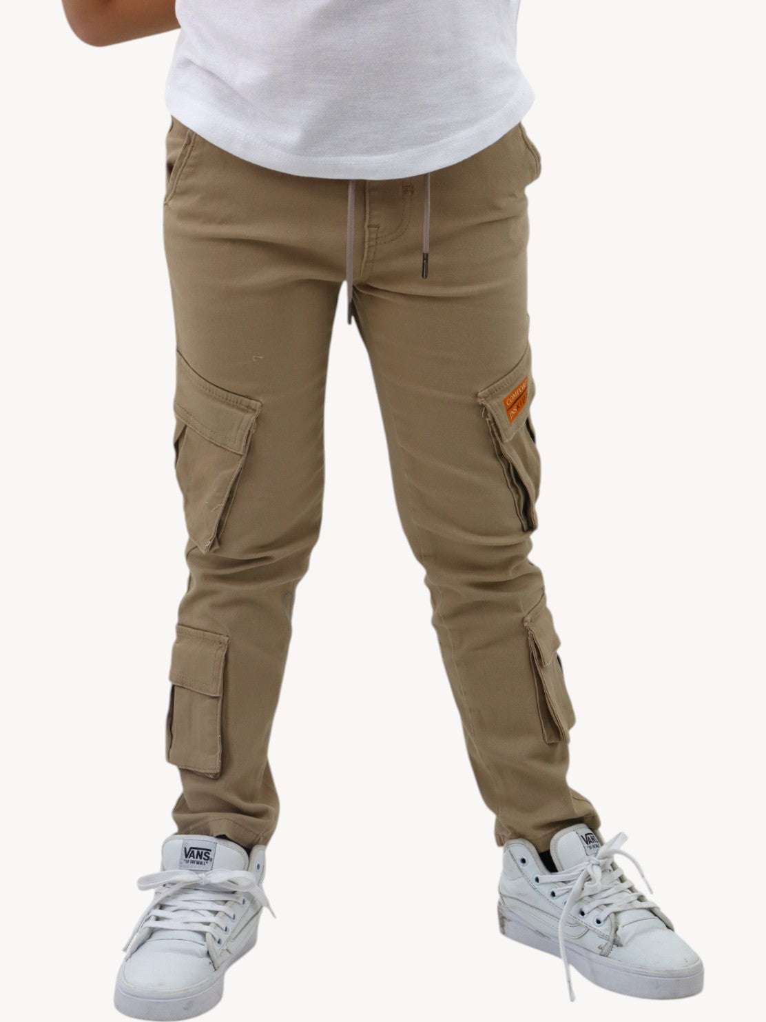 Jogger cargo con cintura elástica beige