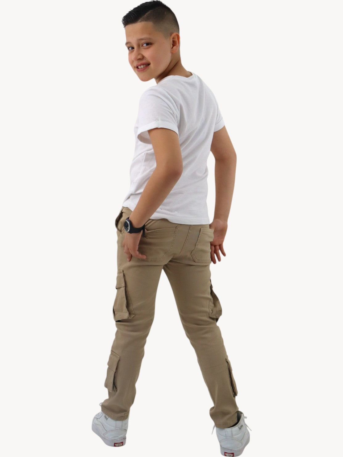 Jogger cargo con cintura elástica beige