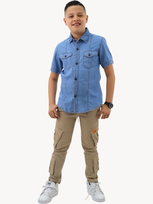 Camisa denim azul medio