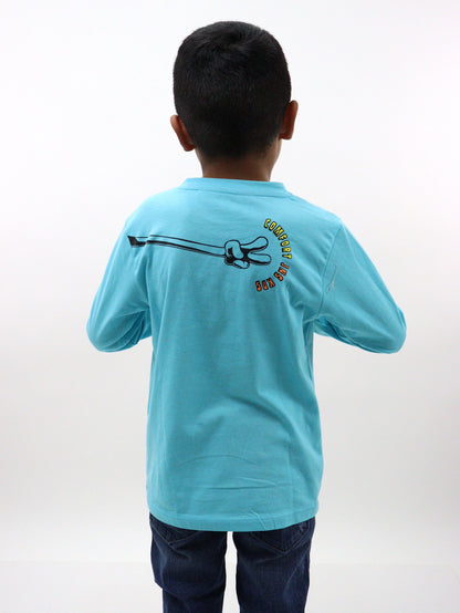 Playera manga larga de color azul con estampado
