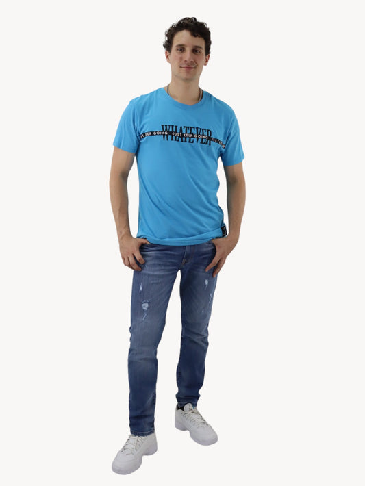 Jeans skinny de color azul medio con destrucción