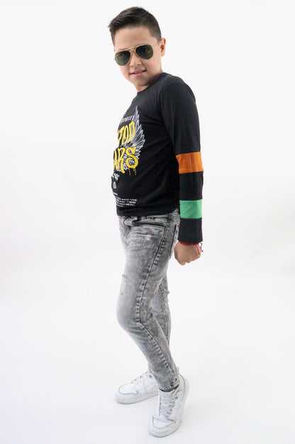 Jeans skinny de color gris con snow wash