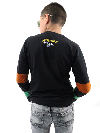Playera manga larga de color combinado con estampado