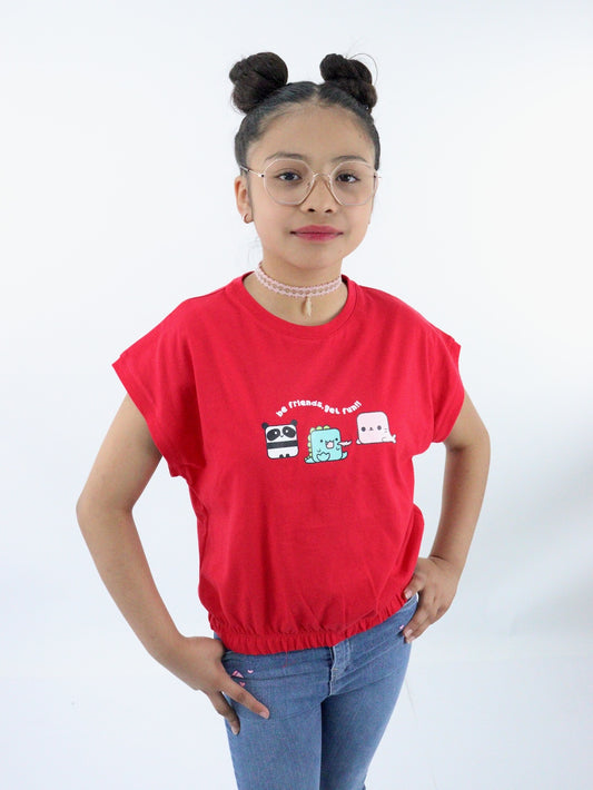 Playera manga corta con estampado de color rojo