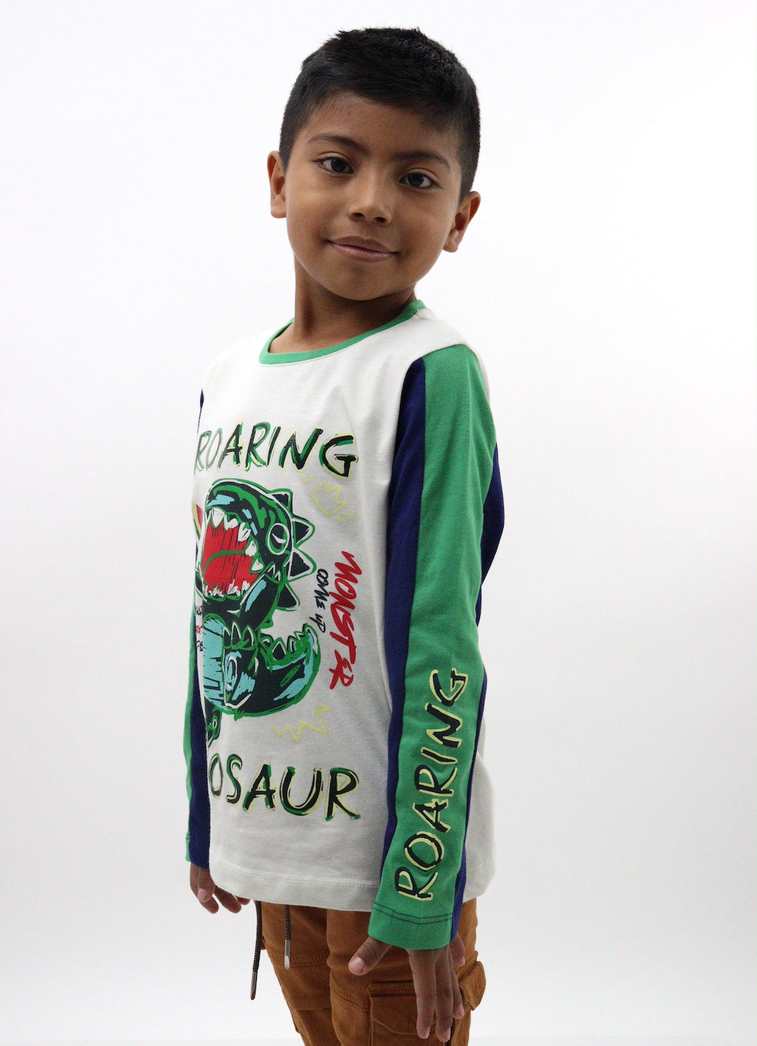 Playera manga larga con estampado de dinosaurio