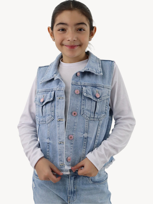 Chaleco denim con lentejuela reversible de unicornio