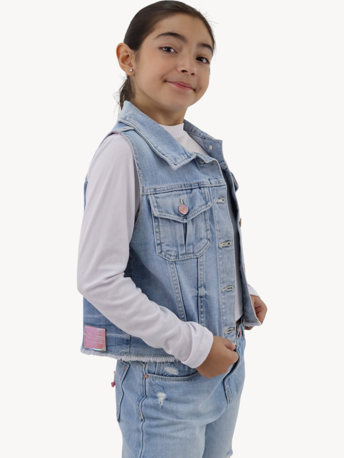 Chaleco denim con lentejuela reversible de unicornio