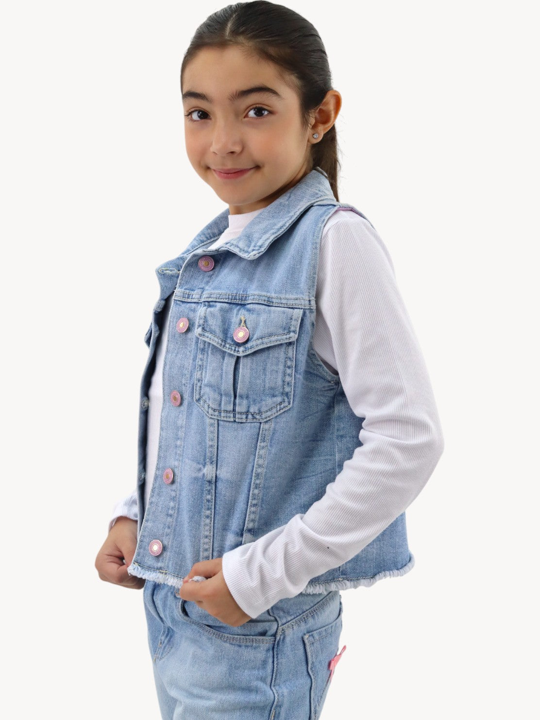 Chaleco denim con lentejuela reversible de unicornio