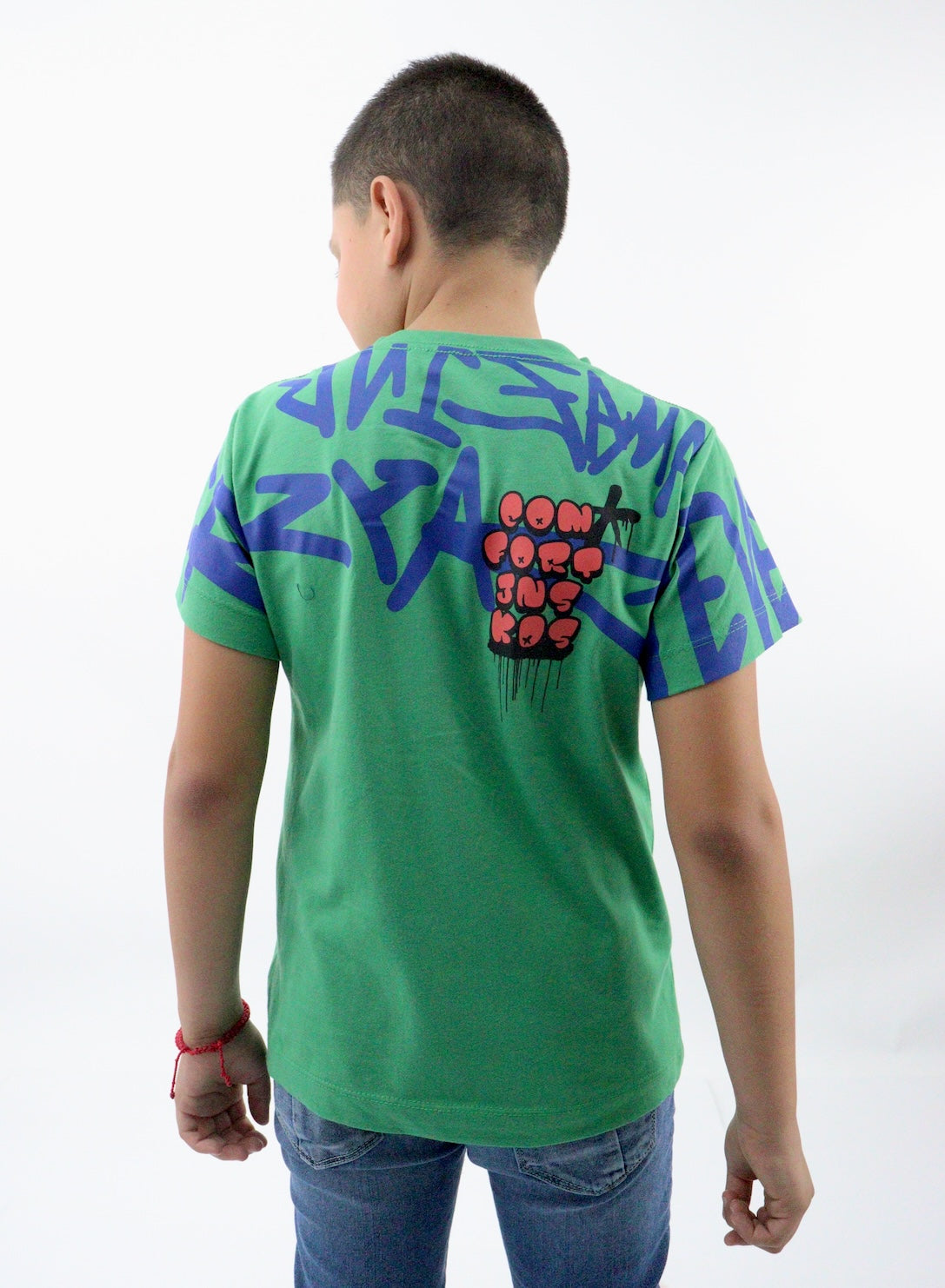 Playera manga verde con estampado
