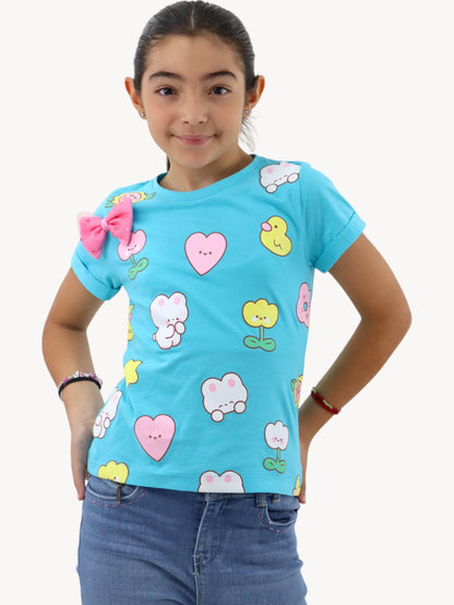 Playera con estampado azul turquesa