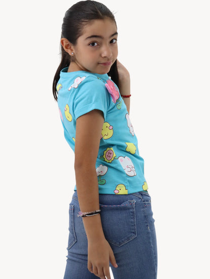 Playera con estampado azul turquesa