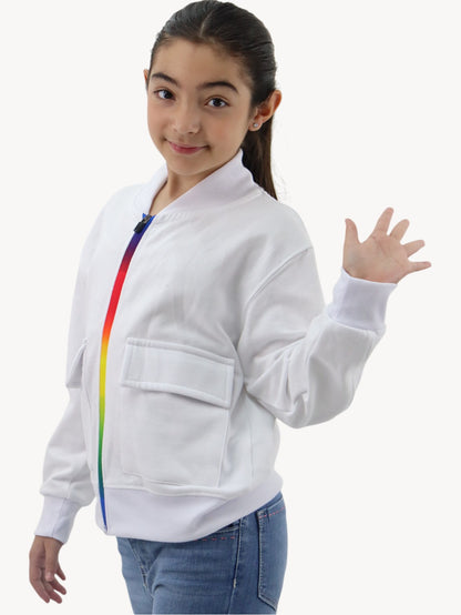 Sudadera blanca con cierre multicolor