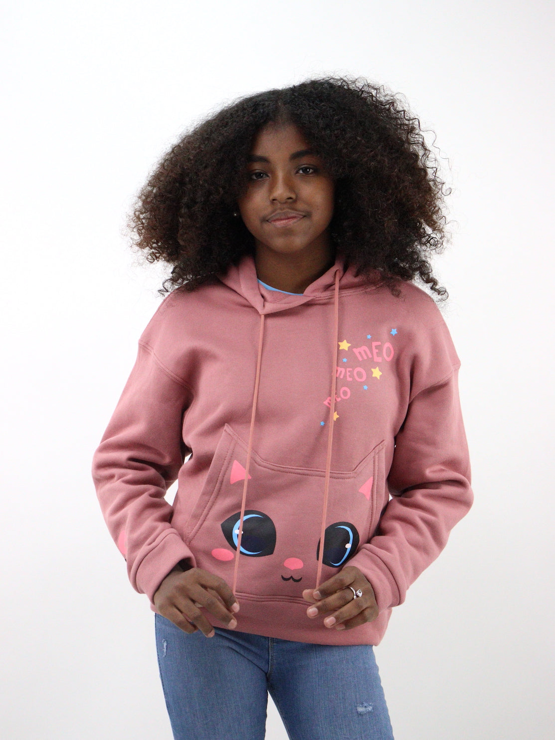 Sudadera de color rosa palo con estampado de gato