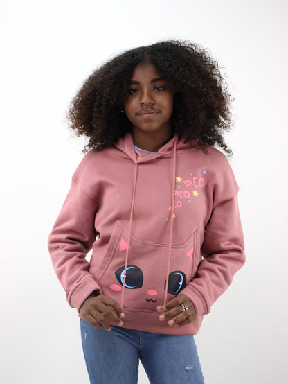 Sudadera de color rosa palo con estampado de gato