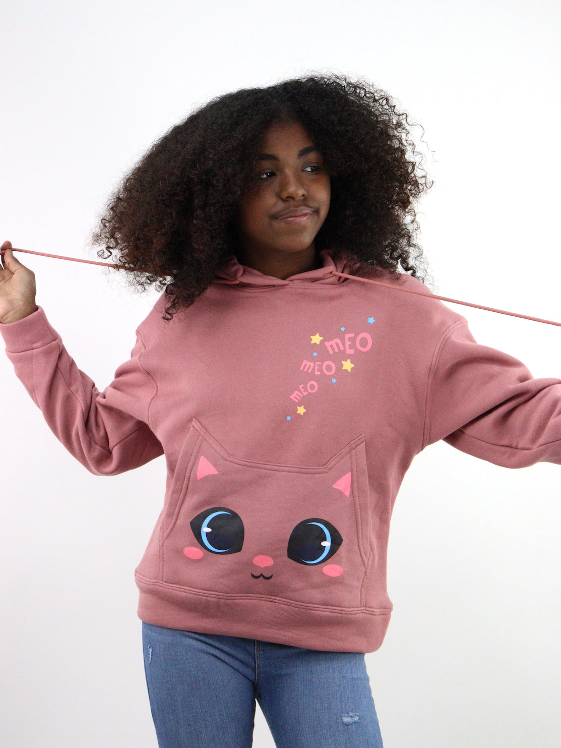 Sudadera de color rosa palo con estampado de gato