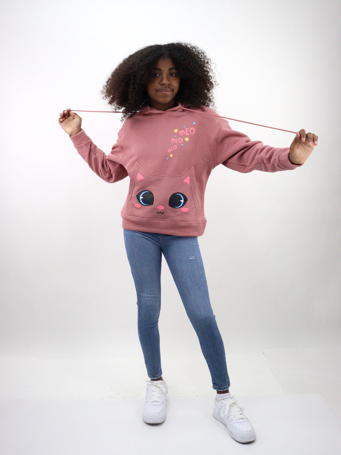 Sudadera de color rosa palo con estampado de gato