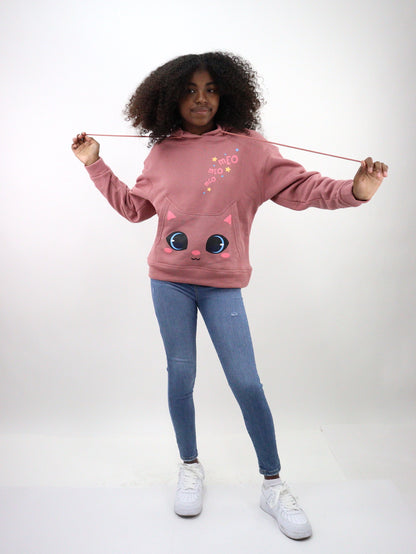 Sudadera de color rosa palo con estampado de gato