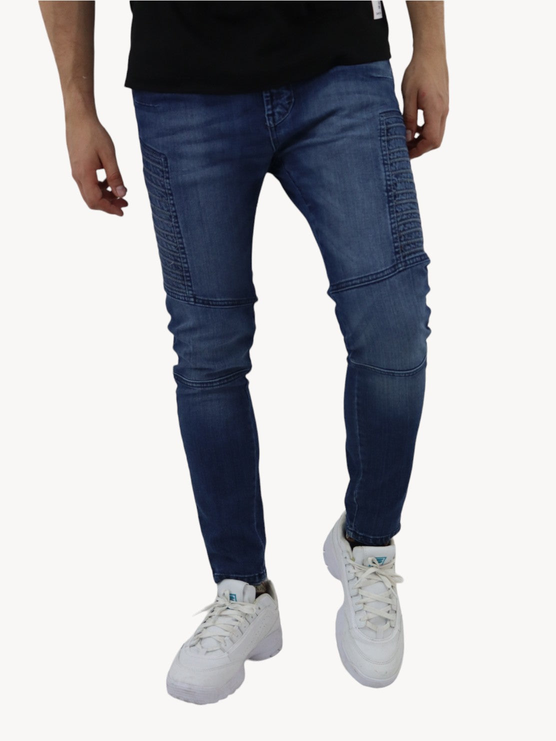 Jeans estilo biker azul oscuro