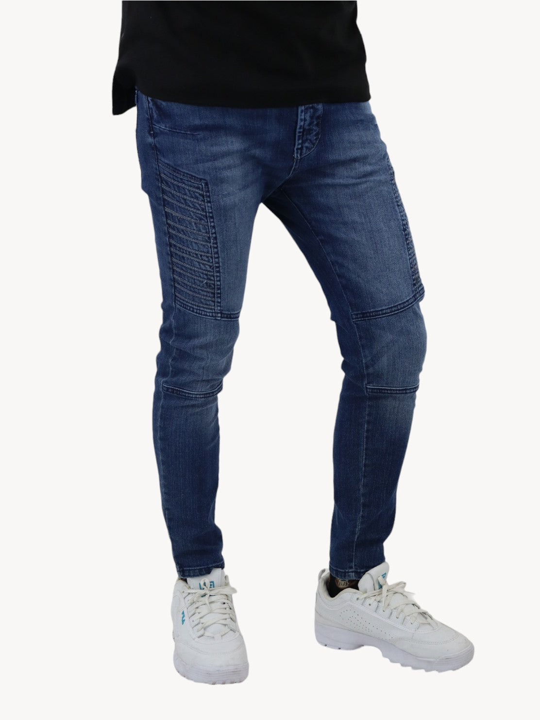 Jeans estilo biker azul oscuro