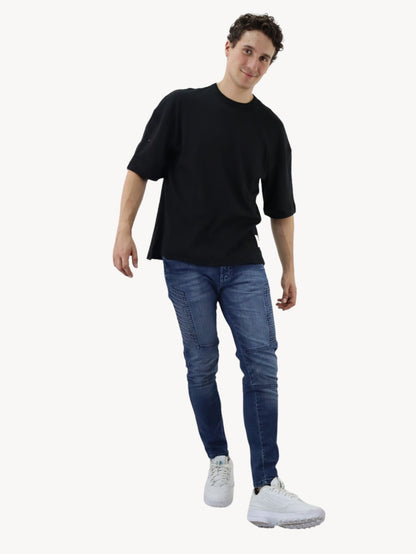 Jeans estilo biker azul oscuro