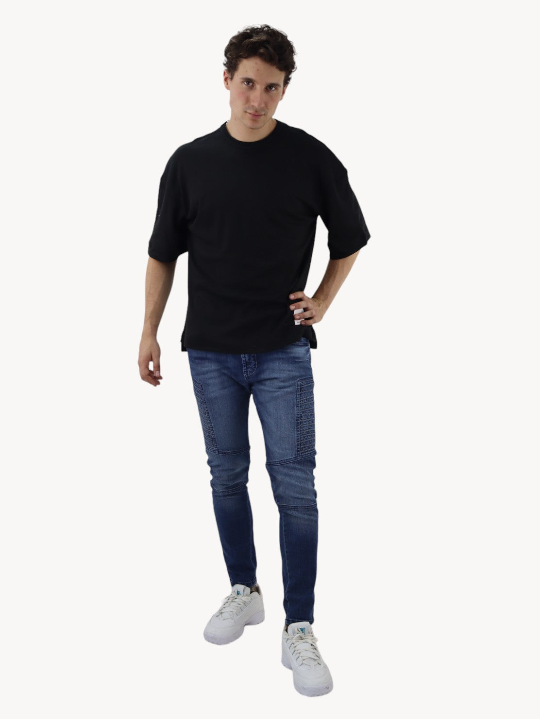 Jeans estilo biker azul oscuro