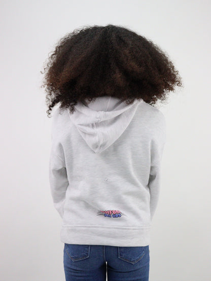 Sudadera con capucha color gris jaspe con estampado de gato