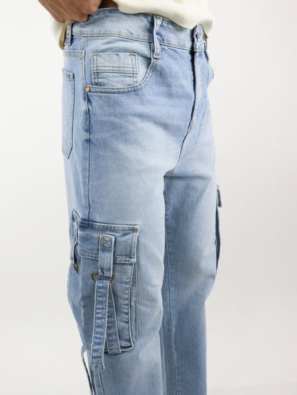 Jeans estilo baggy azul claro cargo