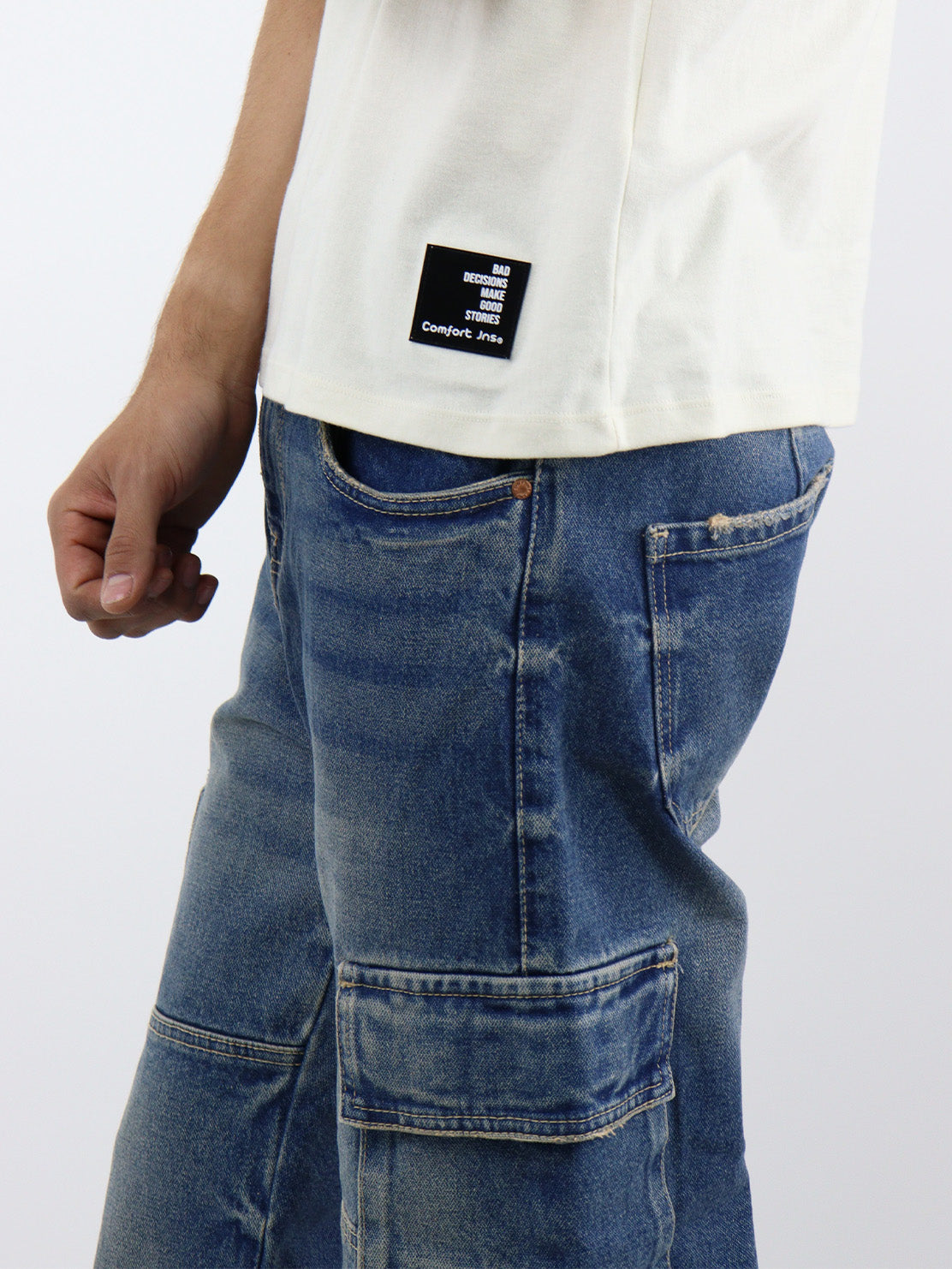 Jeans baggy cargo azul deslavado