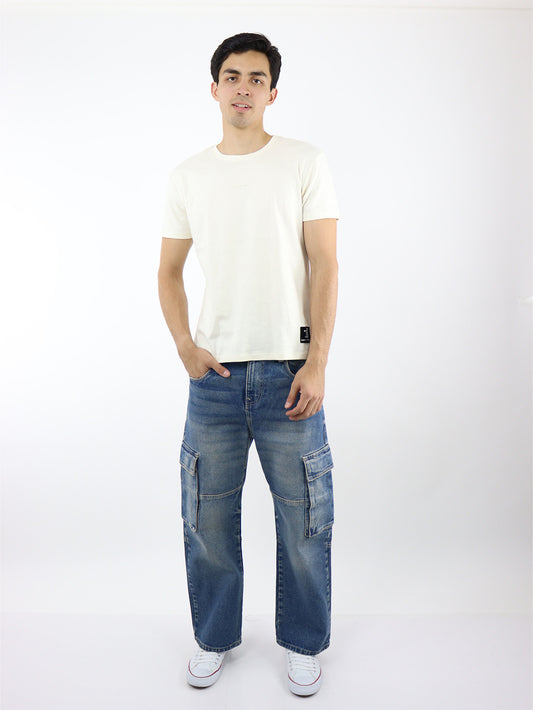 Jeans baggy cargo azul deslavado