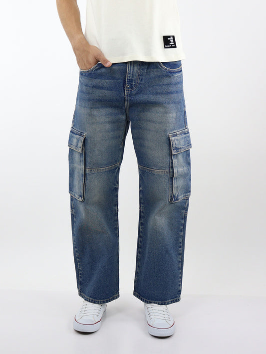 Jeans baggy cargo azul deslavado
