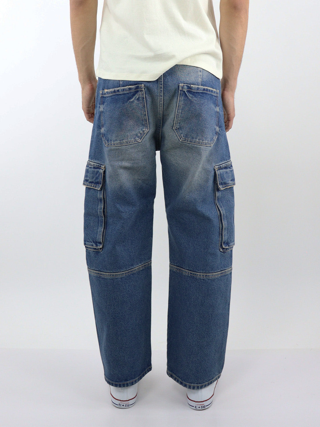 Jeans baggy cargo azul deslavado