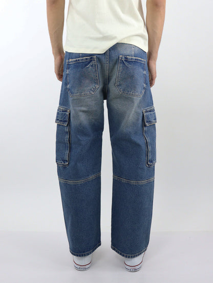 Jeans baggy cargo azul deslavado