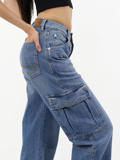 Jeans Cargo-Tiro Alto