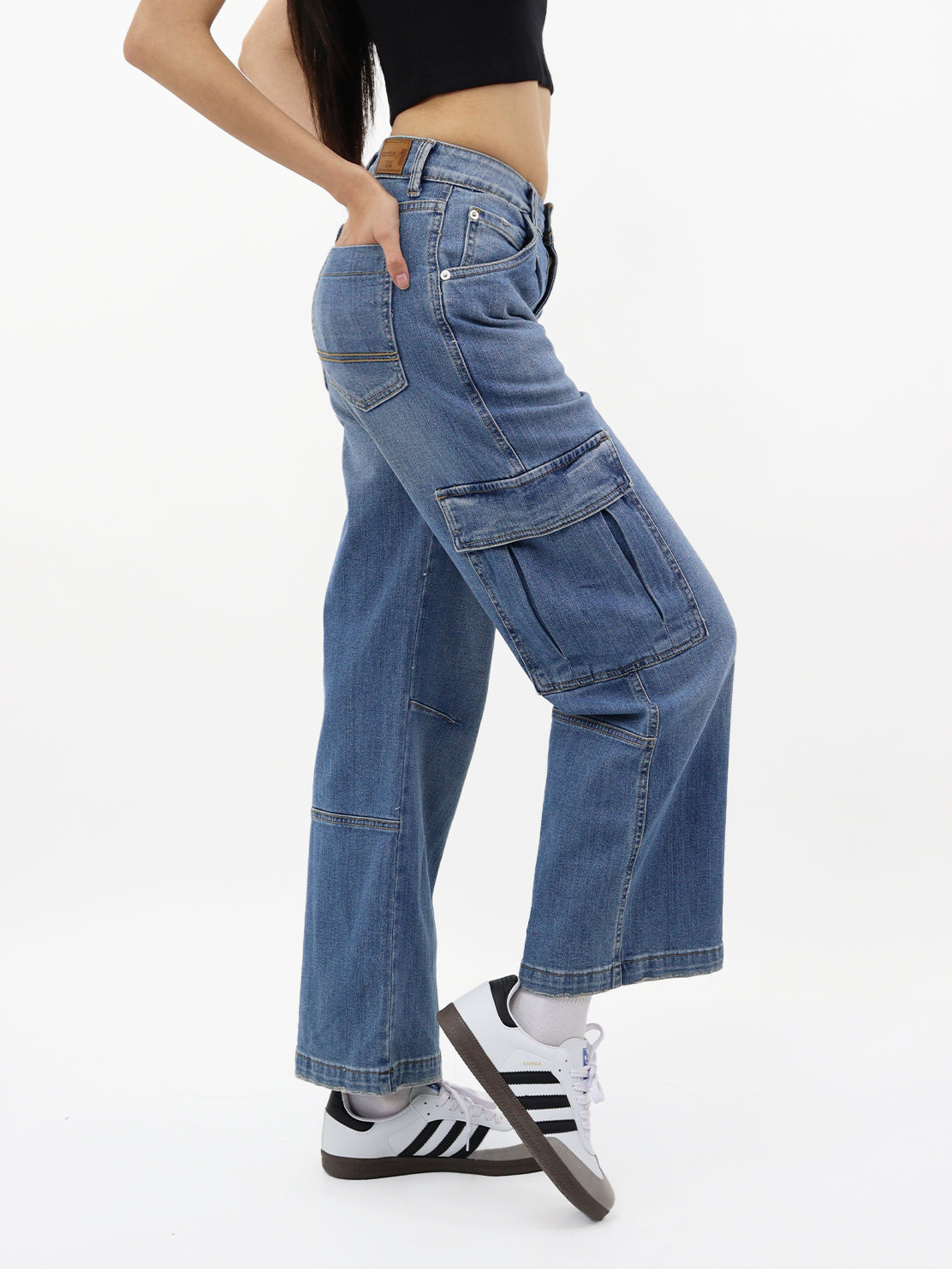 Jeans Cargo-Tiro Alto