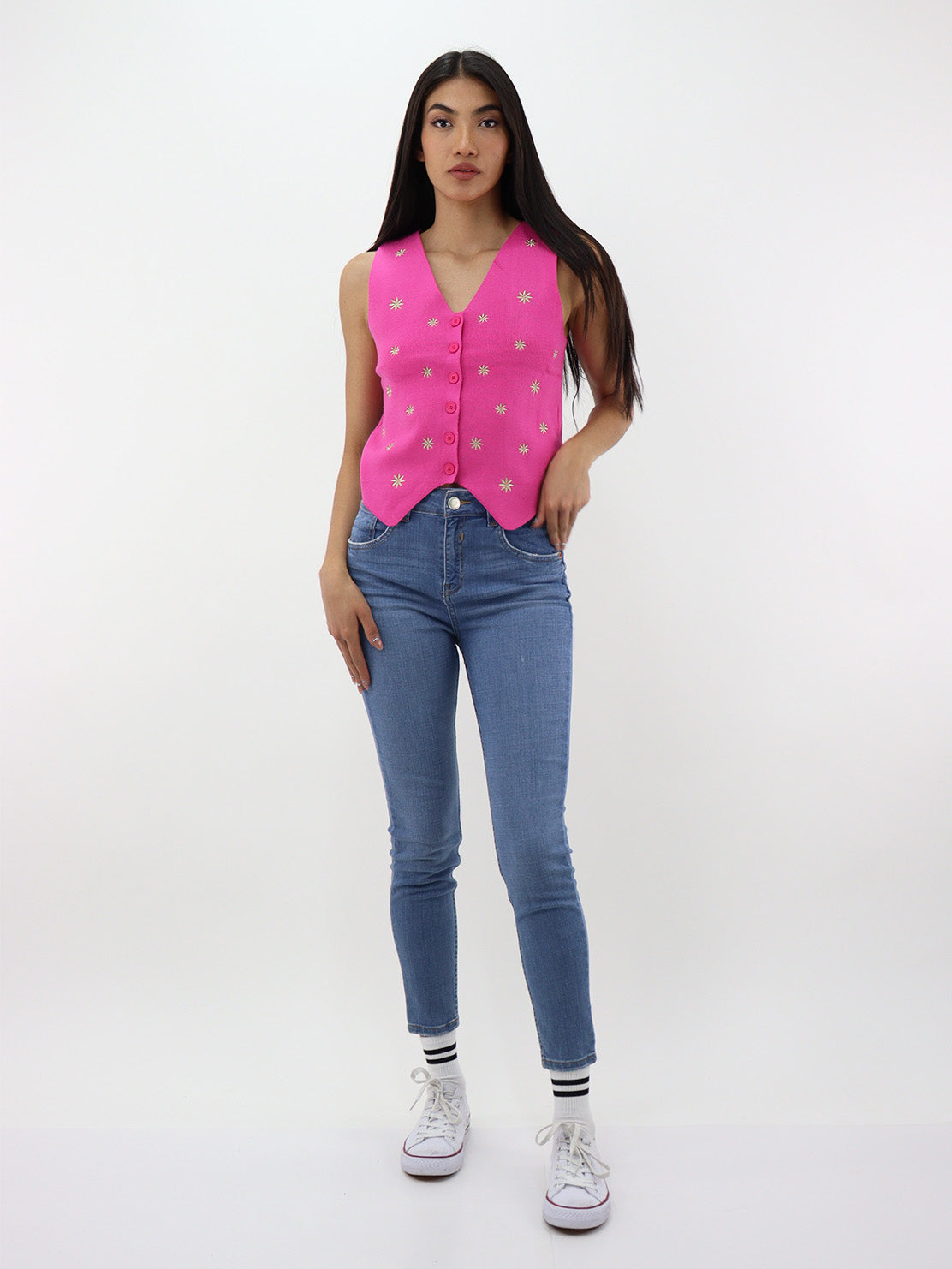 Jeans Skinny Tiro Alto Azul Medio