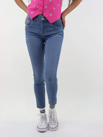 Jeans Skinny Tiro Alto Azul Medio