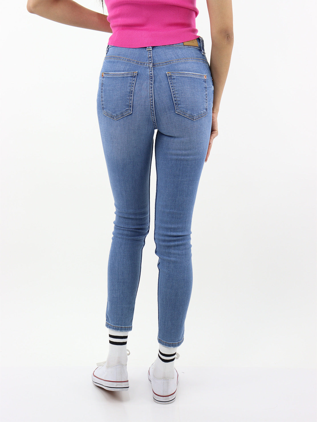 Jeans Skinny Tiro Alto Azul Medio