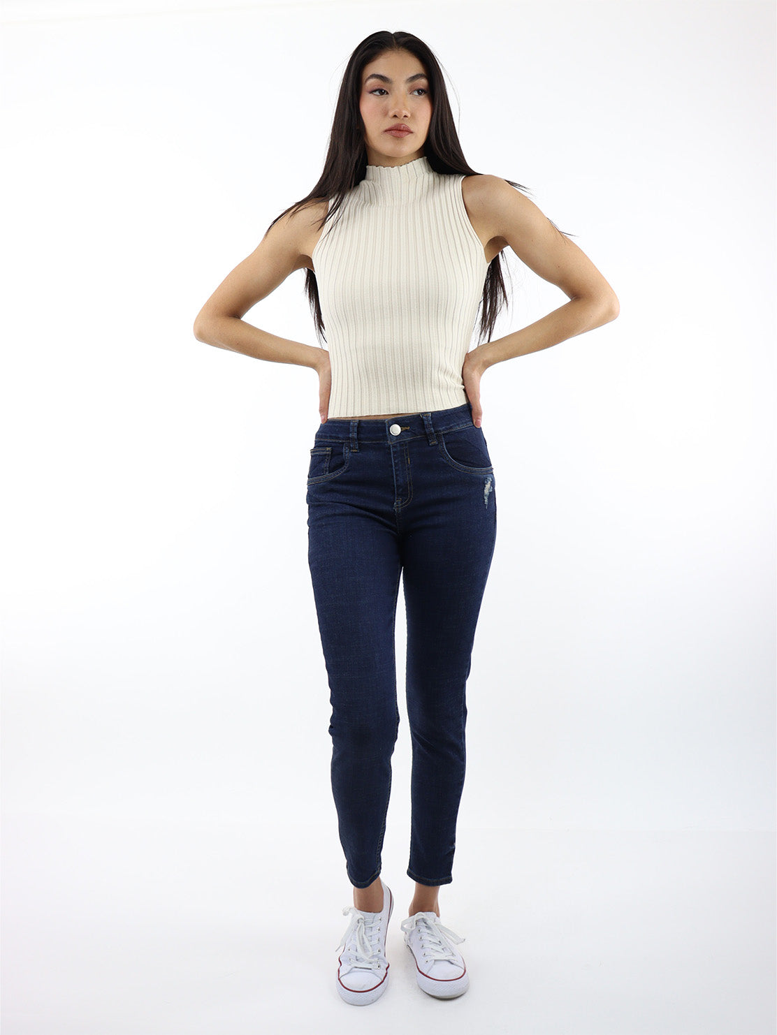 Jeans Skinny Tiro Medio Azul Oscuro