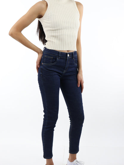 Jeans Skinny Tiro Medio Azul Oscuro