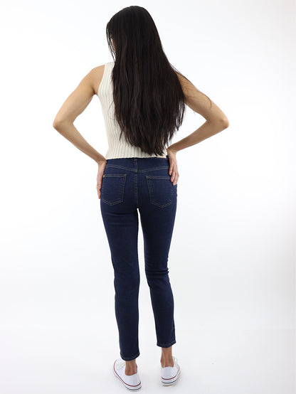 Jeans Skinny Tiro Medio Azul Oscuro