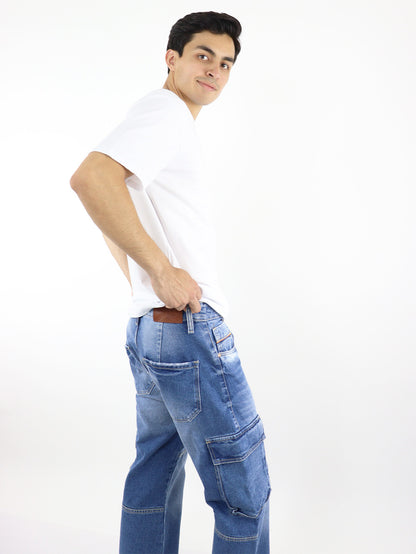 Jeans baggy cargo de color azul medio