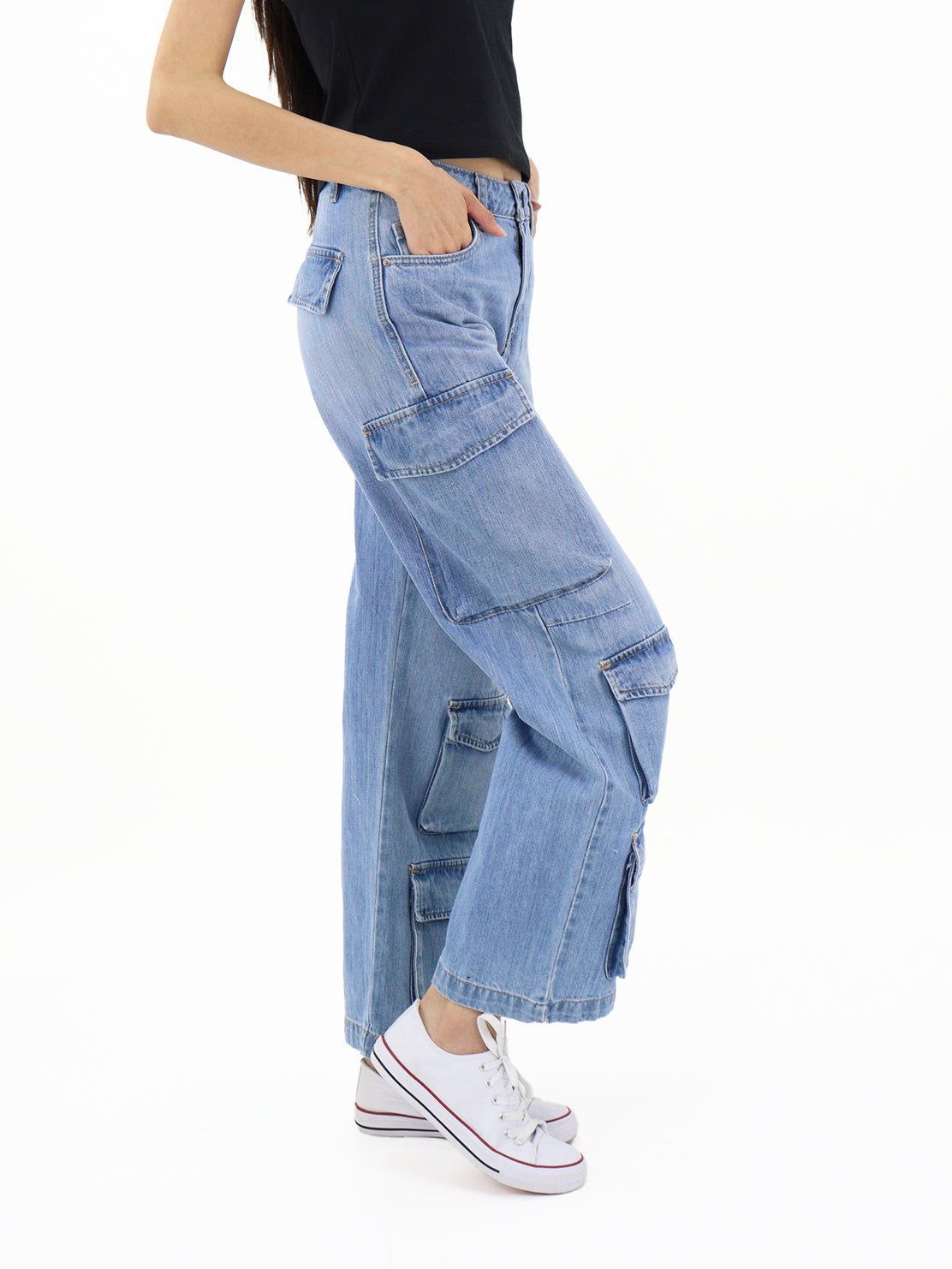 Jeans Cargo-Tiro Alto