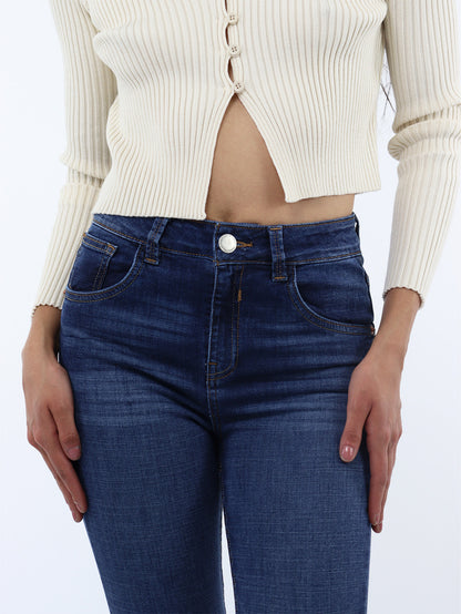Jeans Skinny Tiro Alto Azul Oscuro