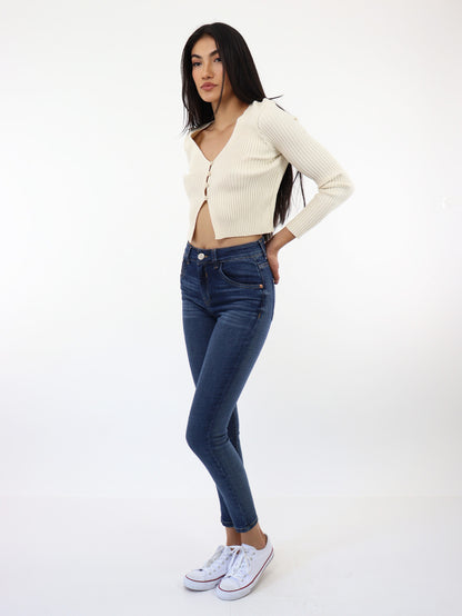 Jeans Skinny Tiro Alto Azul Oscuro