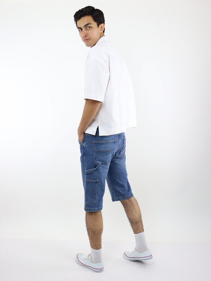 Bermuda denim azul medio