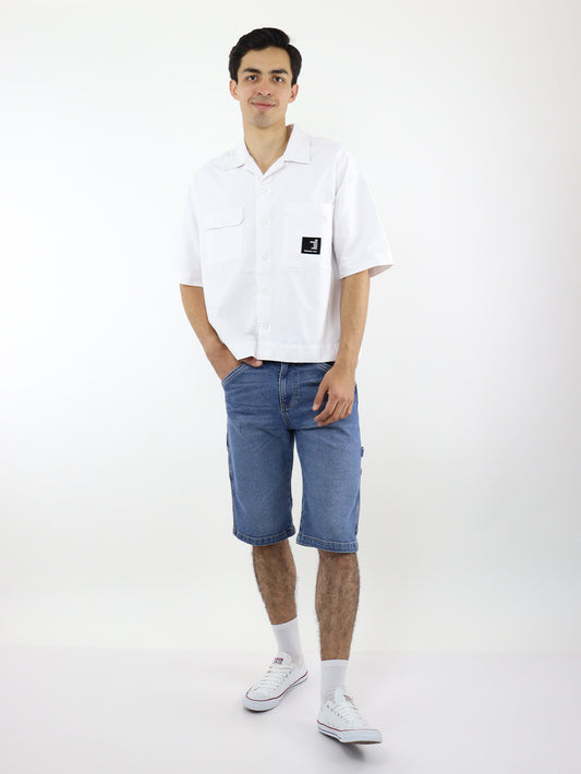 Bermuda denim azul medio